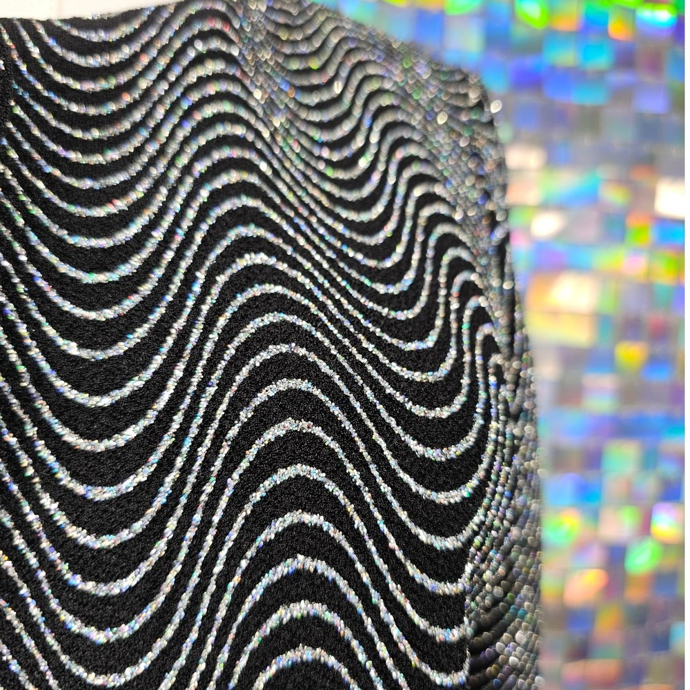 Ronni Nicole Vintage‎ Black Silver Wave Sparkle Knit Cropped Cardigan Jacket - Picture 4 of 11